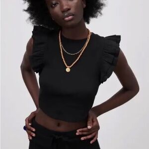 Black Ruffle Sleeve Top